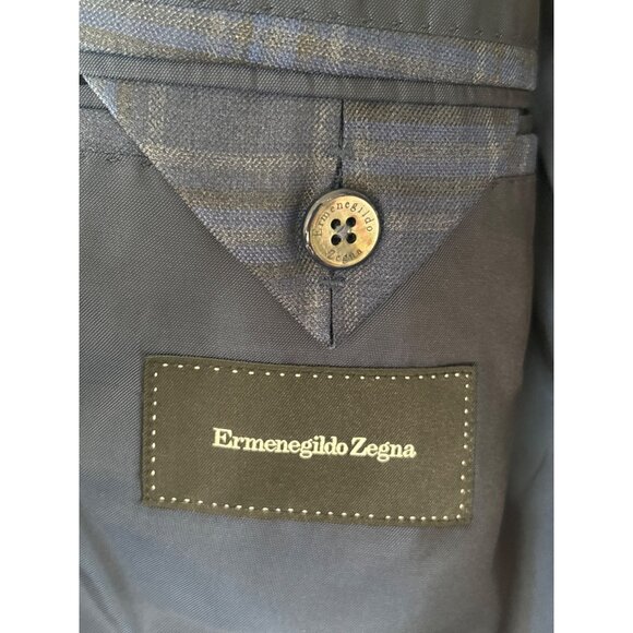 Ermenegildo Zegna Mens Blazer Size 56R/XXL Wool Lined Blue Black Plaid Looks New - Picture 8 of 15